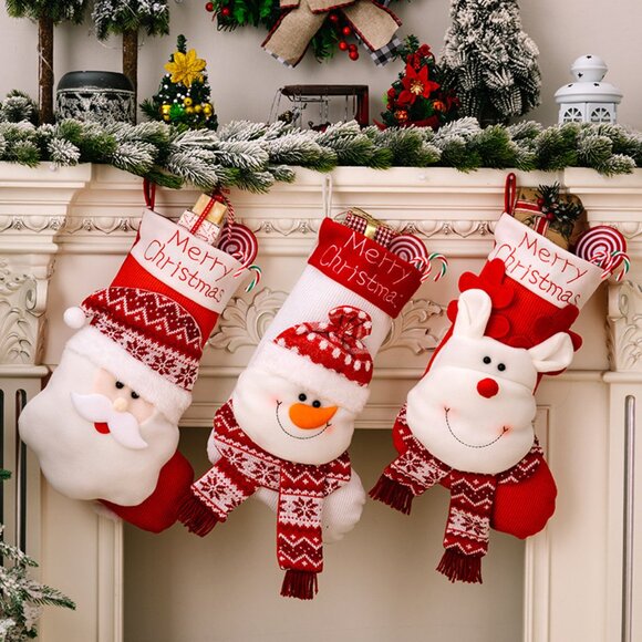 Pack of 3 Christmas Stockings - Christmas Gift Bag - Red Color